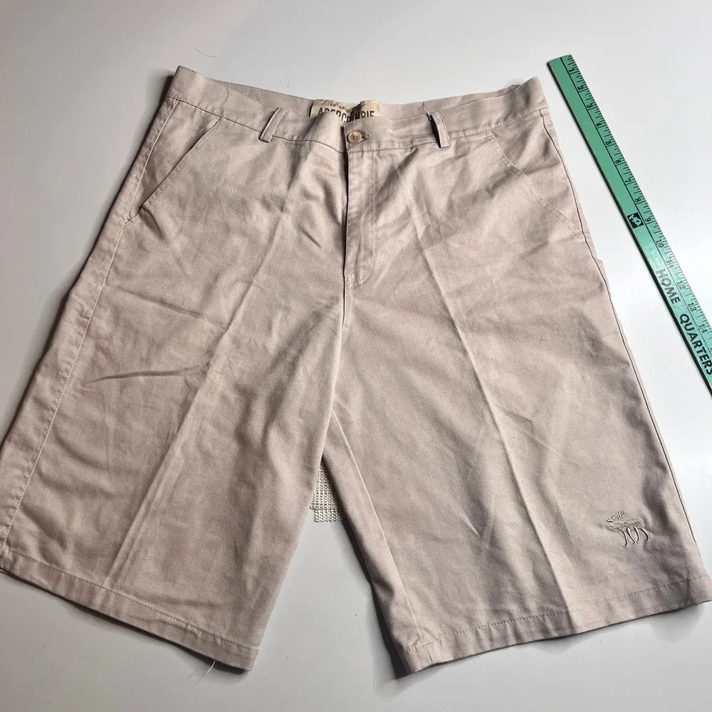 Abercrombie & Fitch Mens‎ Khaki Chino Shorts Size 34 Tan Cotton Twill Moose Logo